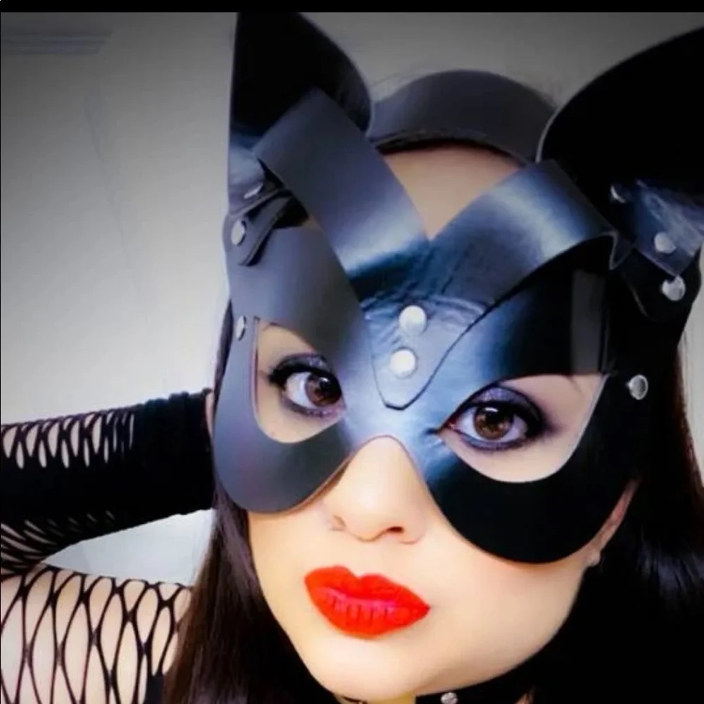 Cat Halloween Eye Mask Faux Leather New